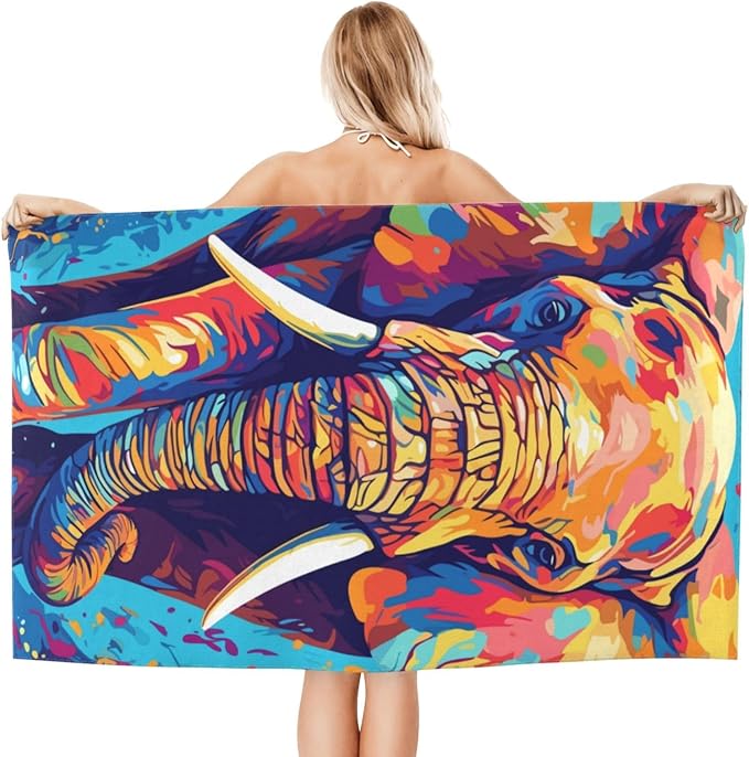Microfiber Beach Towel, Colorful Elephant Beach Towels 32x52in,Quick Dry, Sand Free, Ultra Soft & Oversized Towel for Travel, Outdoor, Bathroom, Swimming - Ideal for Pool, Camping, Yoga, or Gift Decor