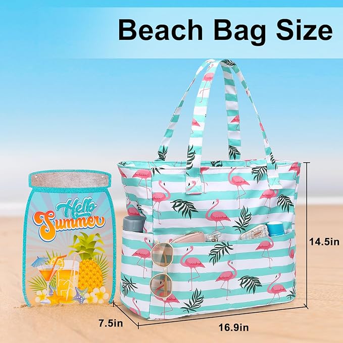 LEDAOU Beach Bag Waterproof Sandproof Women Beach Tote Pool Bag with Zipper for Swim Gym Grocery Travel with Wet Pocket | Sandproof, with Zipper, for Gym, Grocery, Travel, with Wet Pocket