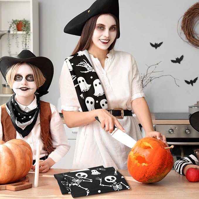 Bencailor 6 Pcs Skull Kitchen Towels Ghost Christmas Dish Hand Towels Skeleton Ghost Boo Tea Washcloth for Bathroom Kitchen Decor Party Gifts 24 x 16''