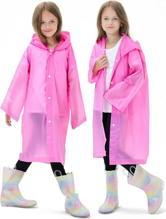 2 Pack Reusable Waterproof Raincoat EVA Emergency Rain Ponchos One Size Rain Jacket for Children, Boys and Girls
