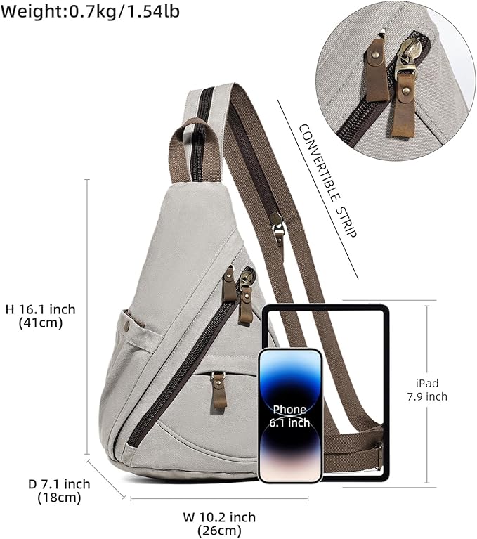 KL928 Canvas Sling Bag - Small Crossbody Backpack Shoulder Casual Daypack Rucksack for Men Women(Large Version,Leaden)