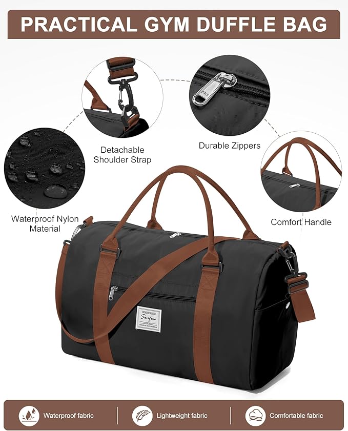 Gym Bag Womens Mens with Shoes Compartment and Wet Pocket Travel Duffel Bag for Women for Plane Sport Gym Tote Bags with Toiletry Bag Waterproof Weekend Overnight Carry on Bag Hospital Holdalls