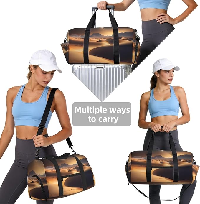 Desert Stars Print Gym Bag with Shoe Compartment for Women Men, 17.7in Sports Duffle Weekender Tote, Overnight Travel Duffel Bag Carry On