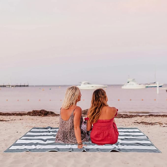 cabanana Large Oversized Beach Towel - 35 x 70 Inch Cotton Pool Towel, Gray Striped Soft Cabana Swim Towel