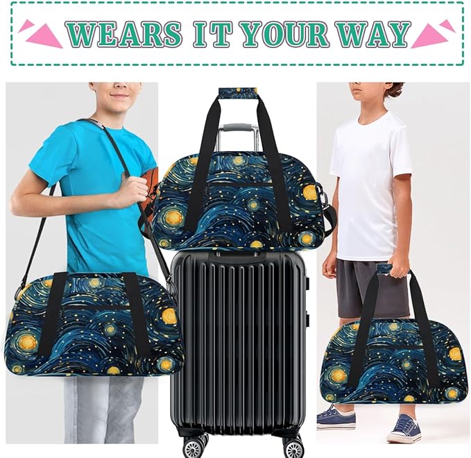 Starlit Sky Gym Travel Duffle Bag for Women & Men with Front Zipper Pocket for Sports, Overnight, Weekender, Carry On,Workout & Dance Bag,Art Star,18.9 * 8.7 * 10.6 in