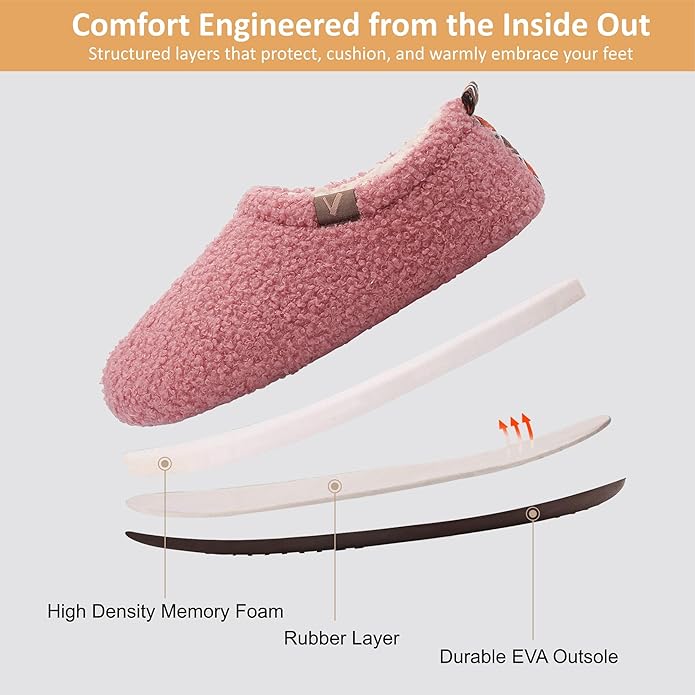 Women’s Fuzzy Memory Foam Slippers with Cozy Curly Fur and Warm Fleece Lining Closed Back Non-Slip House Shoes Lightweight Soft Comfy Indoor Bedroom Slippers