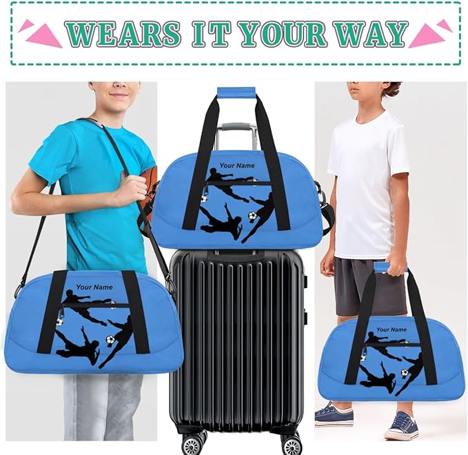 Personalized Soccer Theme Gym Bags for Kids Boys with Custom Name Sport Bags for Training Travel Overnight Weekender