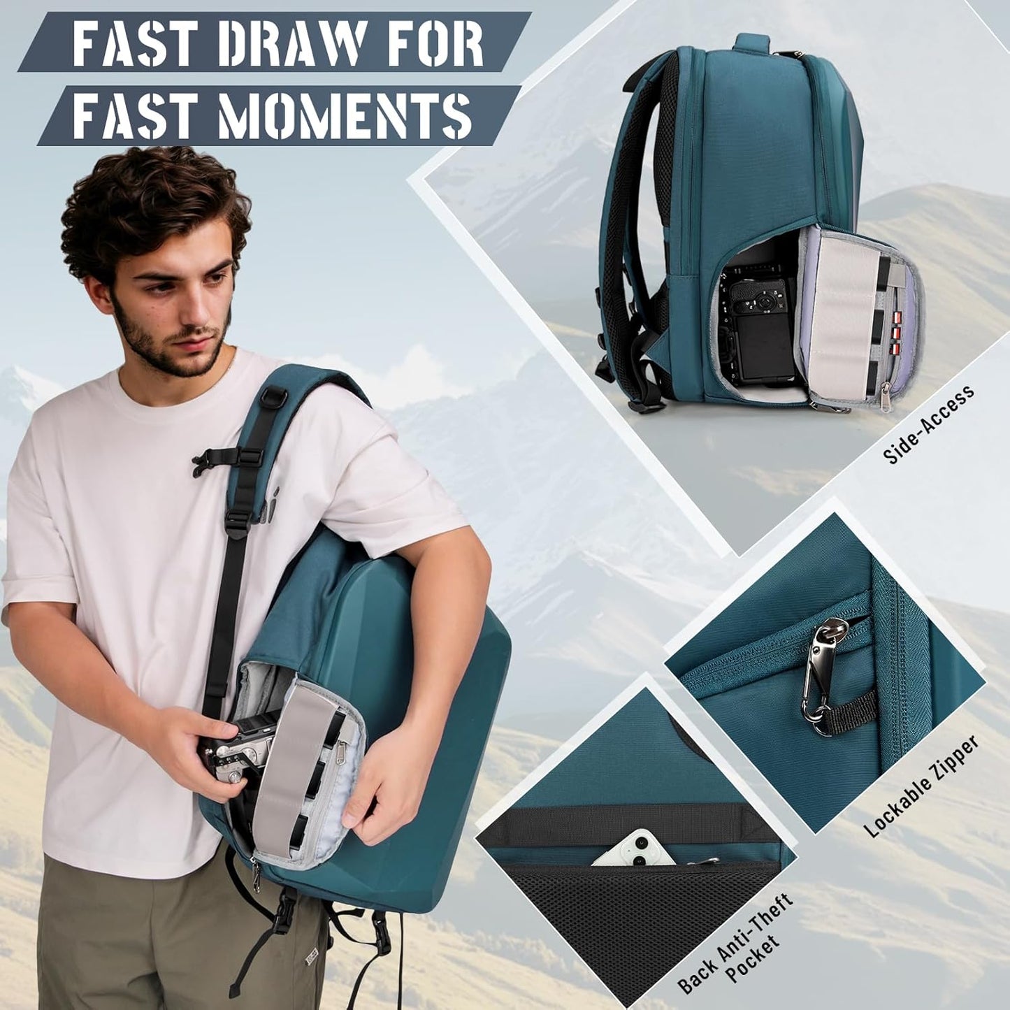 RAINSMORE Camera Backpack Hard Shell for DSLR/SLR Waterproof Camera Bag with Laptop Compartment 15.6 Inch Professional Camera Case with Rain Cover Photography Backpack Bag with Camera Lens Case Green