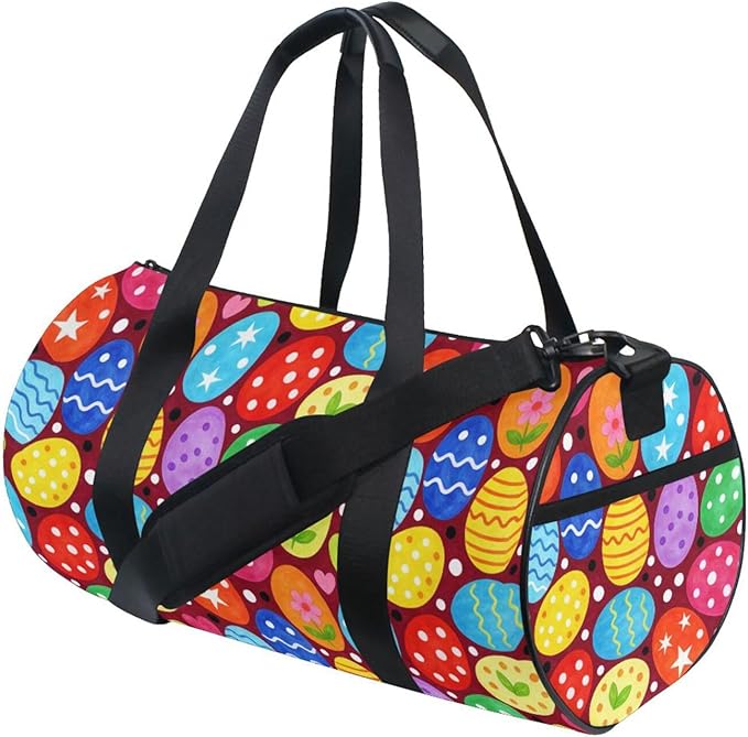 Sports Duffel Bag Easter Colorful Eggs Gym Bags for Women Men Round Travel Weekender Overnight Duffel Bag