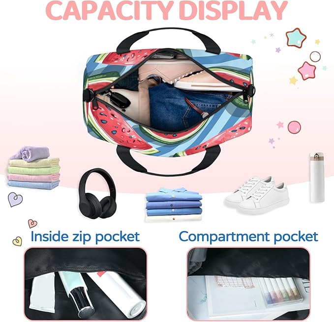 Watermelon Design Travel Duffle Bag for Women Men, Overnight Weekender Bag, Carry on Tote for Sport Gym