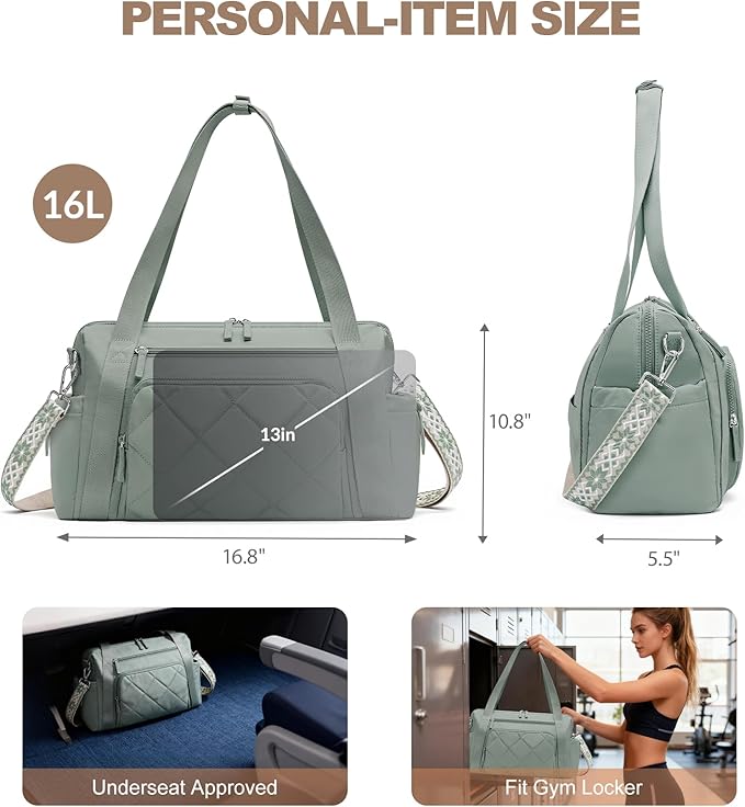 SYTRAH Gym Bag for Women, Duffle Weekender Bags for Travel, Lightweight Weekender Tote with Wet Pocket for Sports, Workout and Dance Green