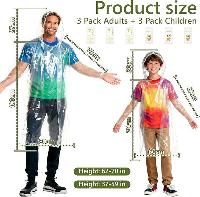 Disposable Rain Ponchos - Rain Poncho Waterproof Clear Raincoat With Hood Rain Jacket for Women and Men, Camping, Travel