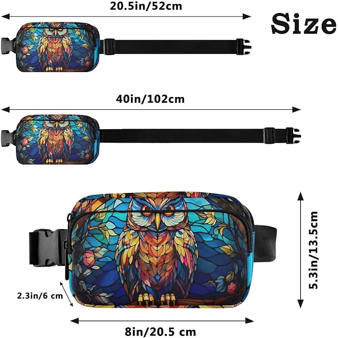 Stained Glass Printed Owl Fanny Pack for Women Men Water Resistant Fashion Waist Packs with Adjustable Strap Belt Bag for Travel Workout Jogging Hiking 21219629