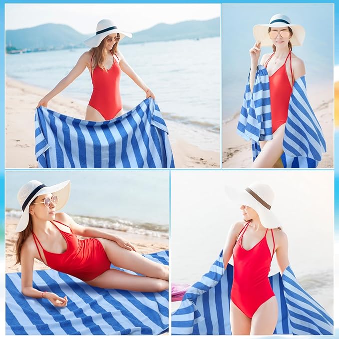 Peryiter 6 Pcs Oversized Microfiber Beach Towels 59 x 28 Inch Large Quick Dry Pool Towels Absorbent Camping Travel Blanket Set for Women Men Bath Beach (Stripe Style,28 x 59 Inch,Light and Dark Blue)