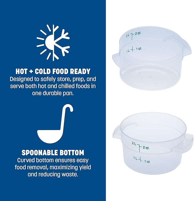 Carlisle FoodService Products Storplus Round Food Storage Container with Stackable Design for Catering, Buffets, Restaurants, Polypropylene (Pp), 2 Quart, Clear