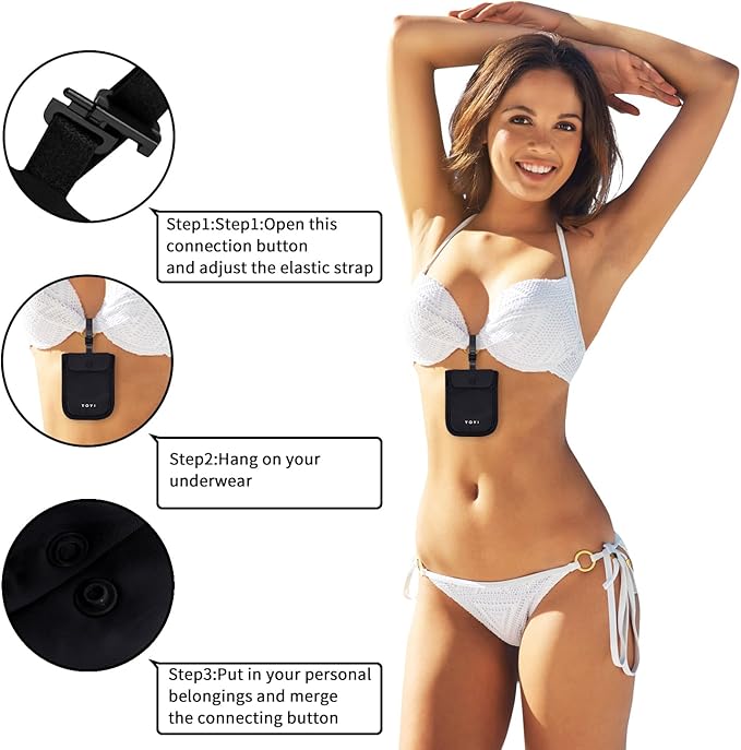 YOYI YOYI RFID Undercover Bra Wallet,Travel Pouch,Secret Pocket - Credit Cards & Money & Valuables with Adjustable,Elastic Strap Suitable for All Bra Sizes