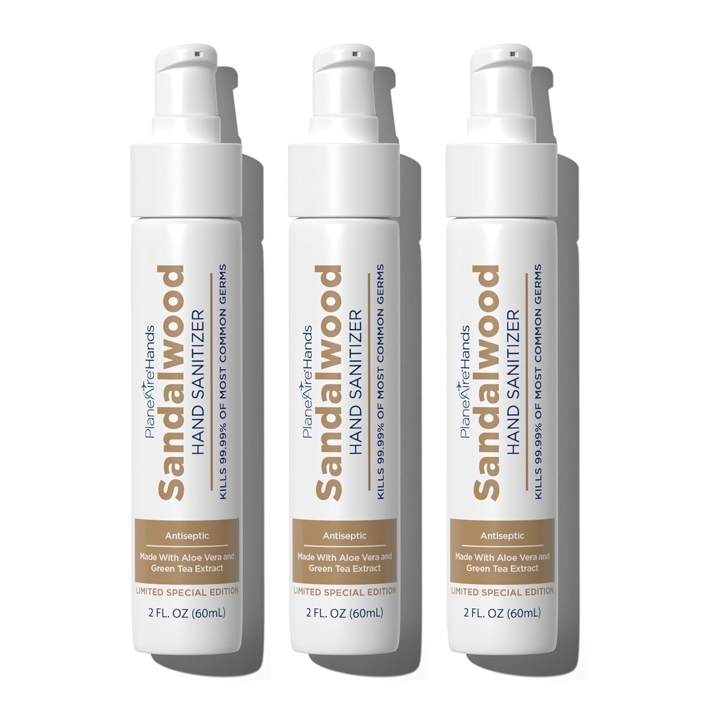 Sandalwood Lotion Hand Sanitizer | Travel Essential | TSA-Approved | Moisturizing Hand Lotion | Made with Aloe Vera & Essential Oils | Rich in Vitamin E | Cleanse & Moisturize | Travel Size | 3-Pack