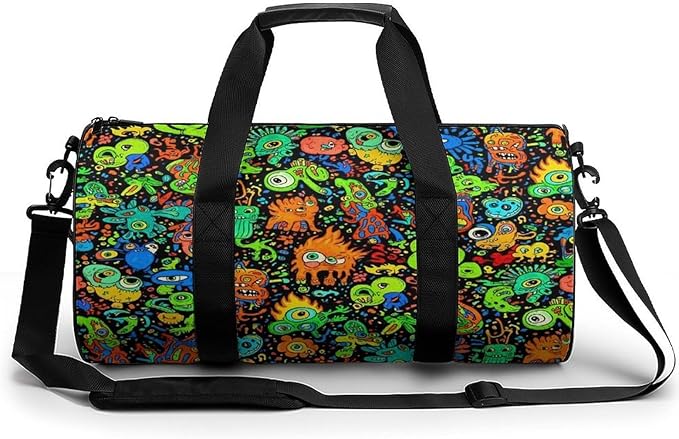 Workout Lightweight Duffel Bags Trippy Monster Art Black Carry On Weekender Overnight Bag Gym Sport Yoga Dance Bags