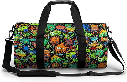 Workout Lightweight Duffel Bags Trippy Monster Art Black Carry On Weekender Overnight Bag Gym Sport Yoga Dance Bags