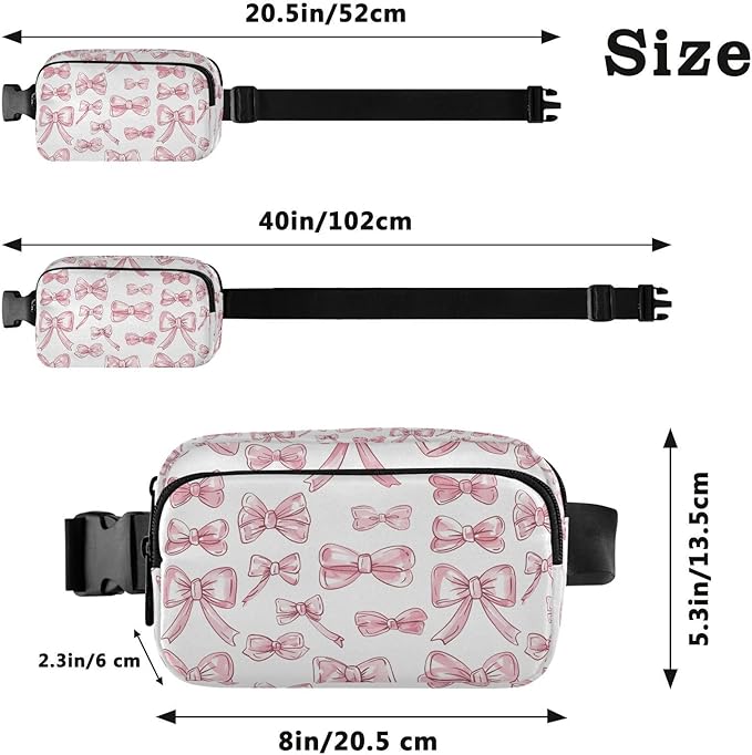 Pink Bows Fanny Pack for Women Men Water Resistant Fashion Waist Packs with Adjustable Strap Belt Bag for Travel Workout Jogging Hiking 21220660