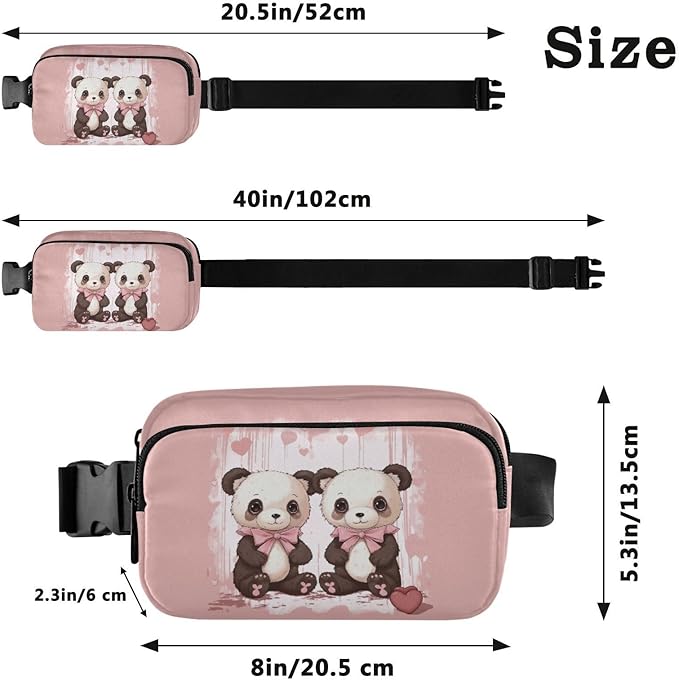 Valentine Panda Bears Hearts Bows Fanny Pack for Women Men Water Resistant Fashion Waist Packs with Adjustable Strap Belt Bag for Travel Workout Jogging Hiking 21218132