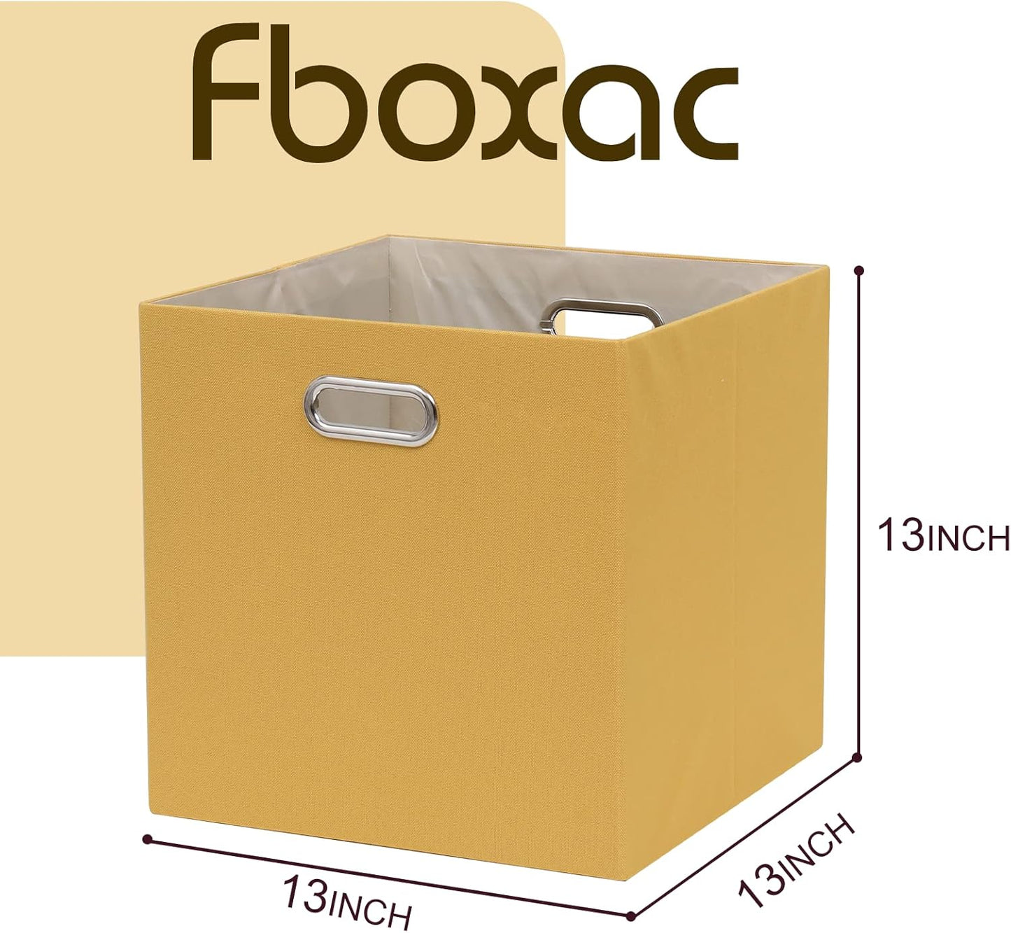 Cube Storage Bins 13×13x13 Inch, 4 Pack Collapsible Linen Fabric Storage Cubes with Handles, Thick Heavy Duty Storage Baskets for Shelves Kallax Bedroom Dormitory Toy Clothes, Yellow