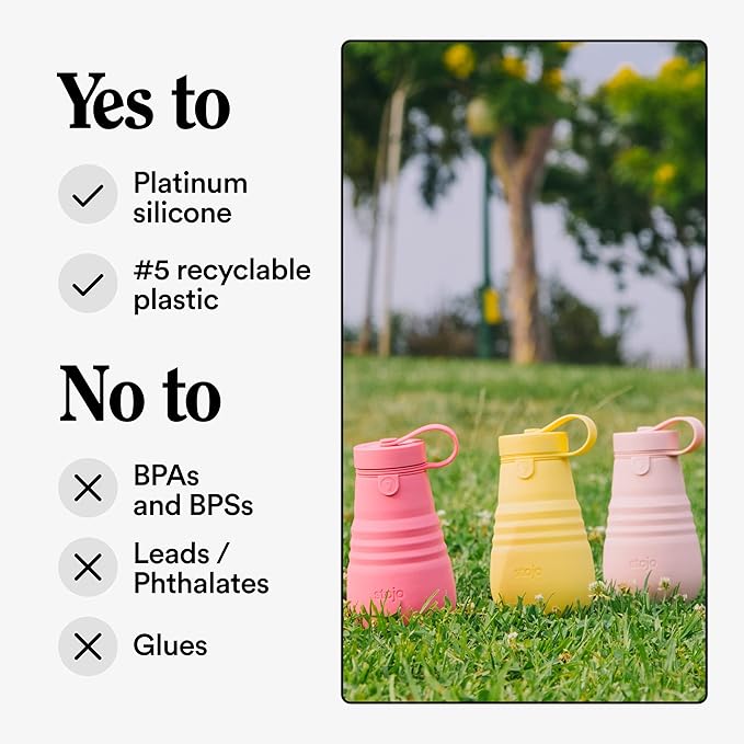 STOJO Jr Collapsible Bottle for Kids - Carnation Pink, 14oz / 400ml - Leak-Proof Reusable Silicone Travel Cup for Hot & Cold Drinks - For Home, On-The-Go Camping & Hiking - Microwave & Dishwasher Safe