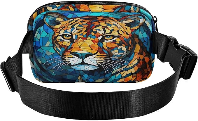 Stained Glass Printed Leopard Fanny Pack for Women Men Water Resistant Fashion Waist Packs with Adjustable Strap Belt Bag for Travel Workout Jogging Hiking 21219677