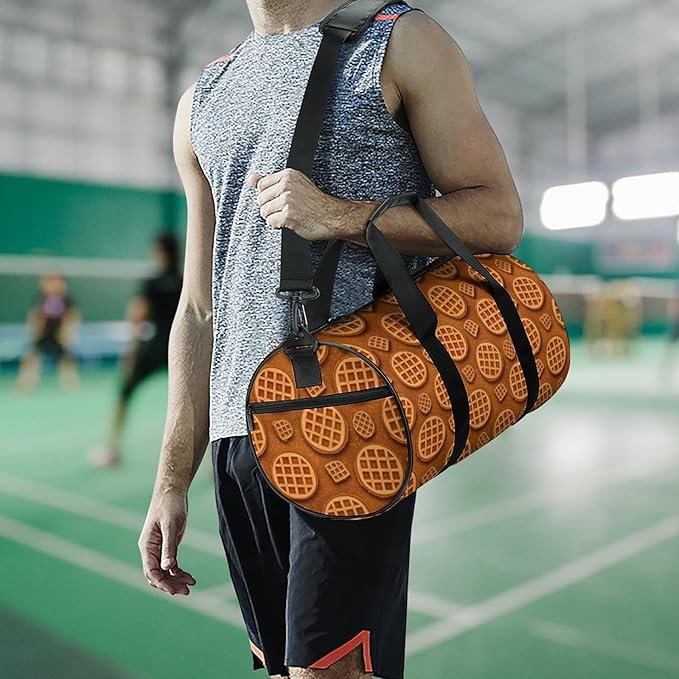 Workout Lightweight Duffel Bags Funny Realistic Food Waffle Durable Travel Gym Sports Bag Carry On Weekender Overnight Bag