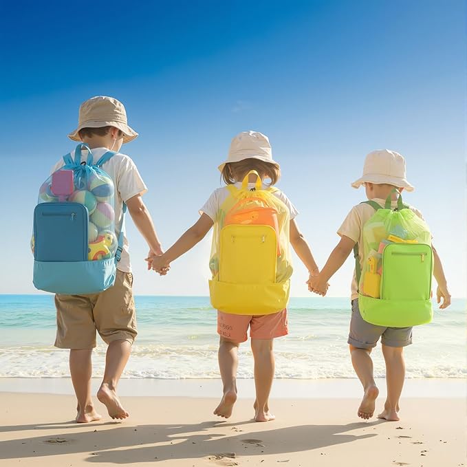3 Pcs Mesh Beach Bags Portable Mesh Shower Beach Toy Bag With Drawstring Extra Large Tote Hanging Toiletry Bath Organizer for Camping Swimming Gym Travel