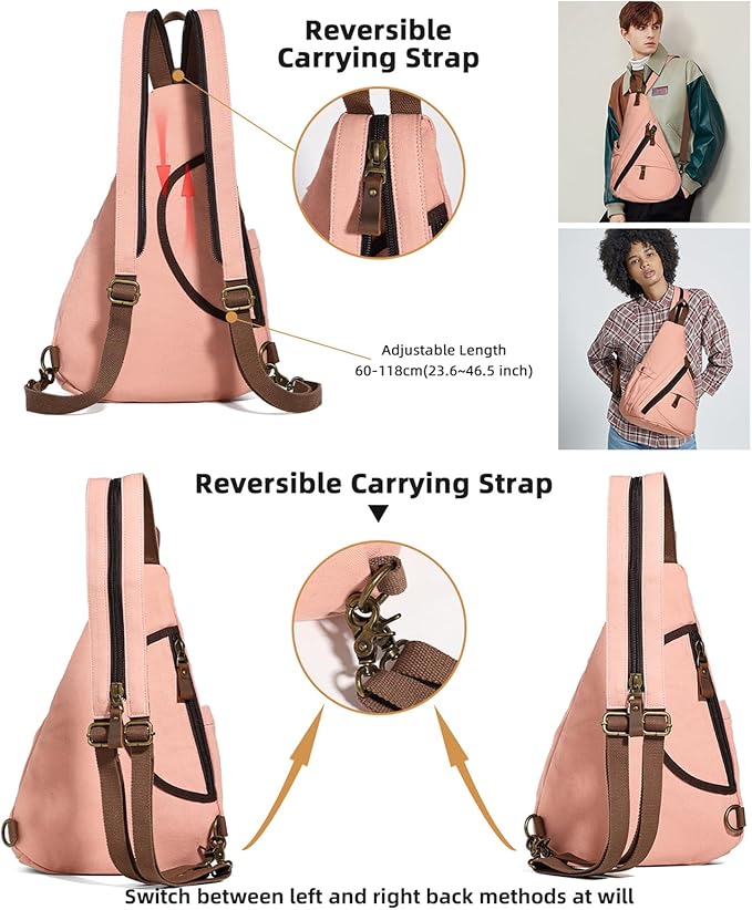 KL928 Canvas Sling Bag - Small Crossbody Backpack Shoulder Casual Daypack Rucksack for Men Women(Large Version,YellowishOrange)
