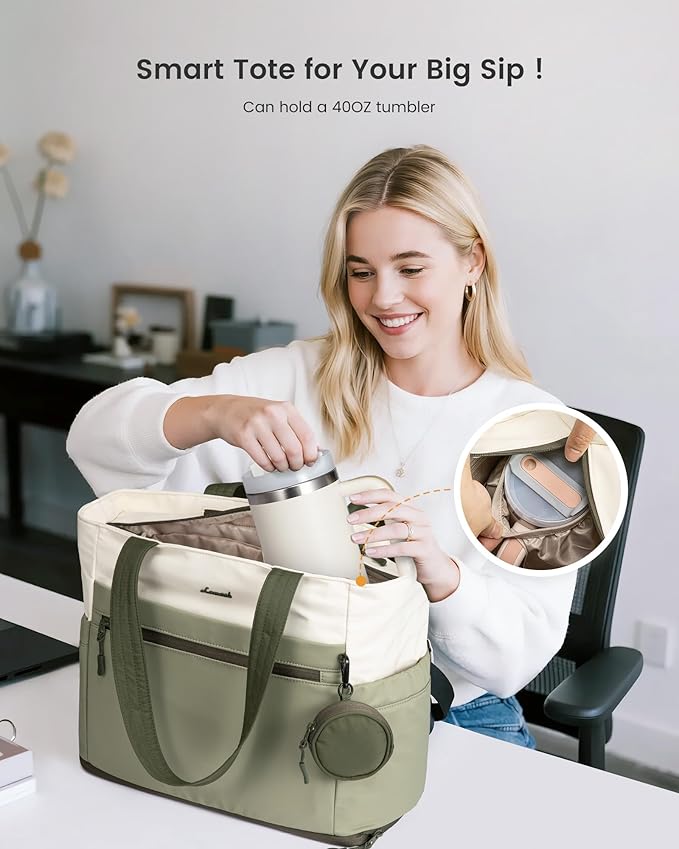 LOVEVOOK Tote Bag for Women, Expandable Laptop Work Bag 15.6 Inch, 33L Large Travel Handbag with 40oz Tumbler Holder, TSA