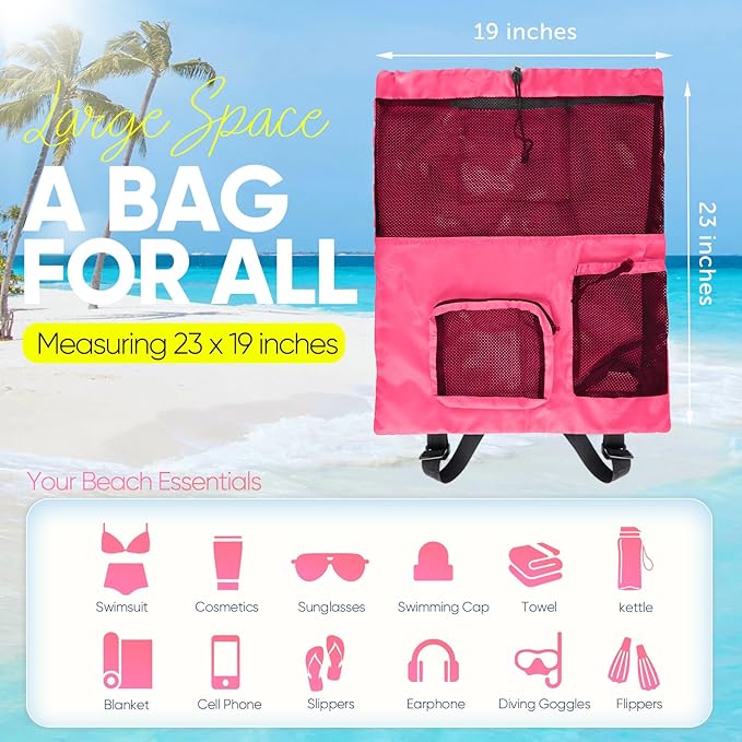 Swim Mesh Beach Bag, Waterproof Gym Bags for Women and Men, Large Pool Bag Swimming Gear Drawstring Backpack
