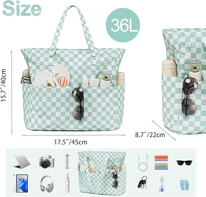 Bluboon Beach Bags for Women, Large Waterproof Tote Bag With Wet Compartment for Pool Weekender Travel Gym