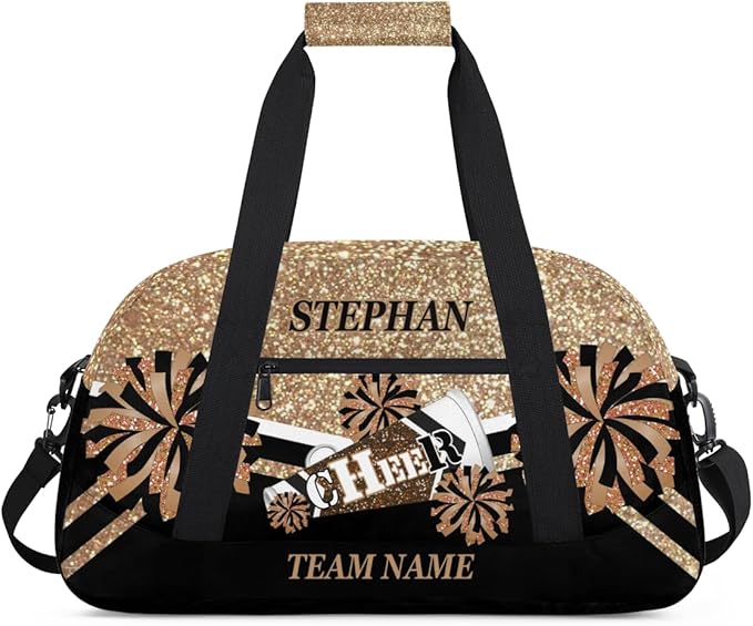 Cheer-Bag for Girls Customized Cheer-Gifts with Name Cheerleading Bag Gym-Duffel-Bag Gold Glitter Print