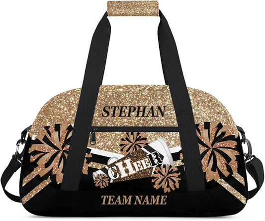 Cheer-Bag for Girls Customized Cheer-Gifts with Name Cheerleading Bag Gym-Duffel-Bag Gold Glitter Print