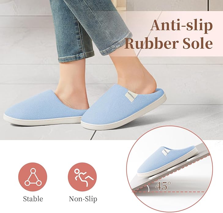 HUXMEYSON Slippers for Women, Womens Slippers Indoor Outdoor with Memory Foam, Cozy & Warm House Slippers for Woman with Anti-Slip Rubber Sole