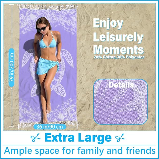 Thin Turkish Beach Towel Lightweight Soft Cotton Extra Large XL Oversized Sand Free Sandproof Absorbent Quick Dry Towels Cloud Bath Pool Travel Compact Essentials Accessories for Adult Gifts