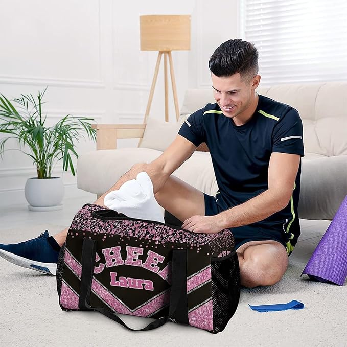 Personalized Cheer Bag Gifts for Girls Sport Cheerleading Gym Travel Duffel Bag Overnight Weekender Bags with Name (Pink)