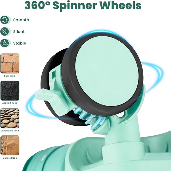 20 Inch Aluminum Frame Carry On Luggage with Front Pocket, USB Port, Phone Holder & Cup Holder, Hard Shell Spinner Suitcase for Airplane Travel, Mint Green