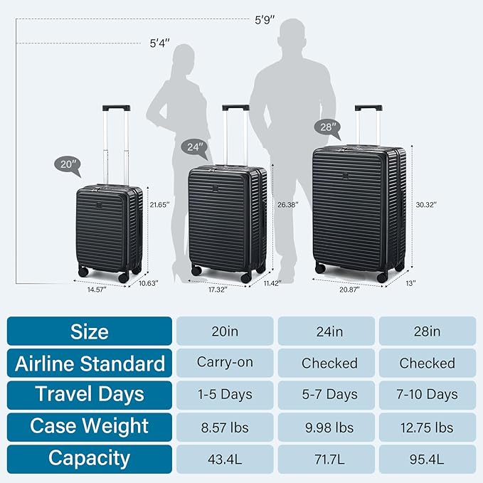Hard Shell Suitcases 28 Inch Large Checked Luggage with Spinner Wheels Cup Holder, Expandable Check in Luggage Lightweight Top Opening Luggage Big Rolling Suitcase with Lock, Black