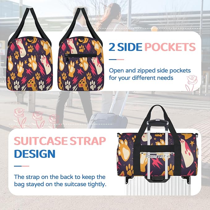 Fun Footprint Travel Duffle Bag for Men Women, Lightweight Sport Gym Bag Tote Overnight Weekender Carry on Tote