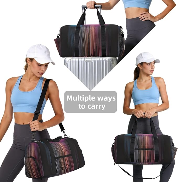 Colorful rainbow rain Print Gym Bag with Shoe Compartment for Women Men, 17.7in Sports Duffle Weekender Tote, Overnight Travel Duffel Bag Carry On