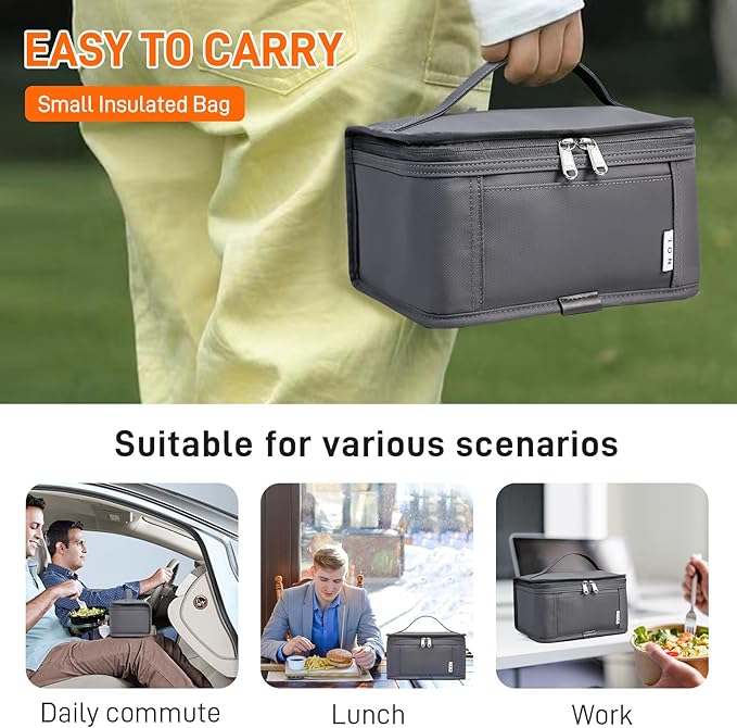 NOL Natural Organic Lifestyle Small Lunch Bag Mini Lunch Box Insulated Lunch Bag for Men/Women Leakproof Cooler Tote Bag Lightweight Nylon Waterproof Lunch Box For Work, Dark gray