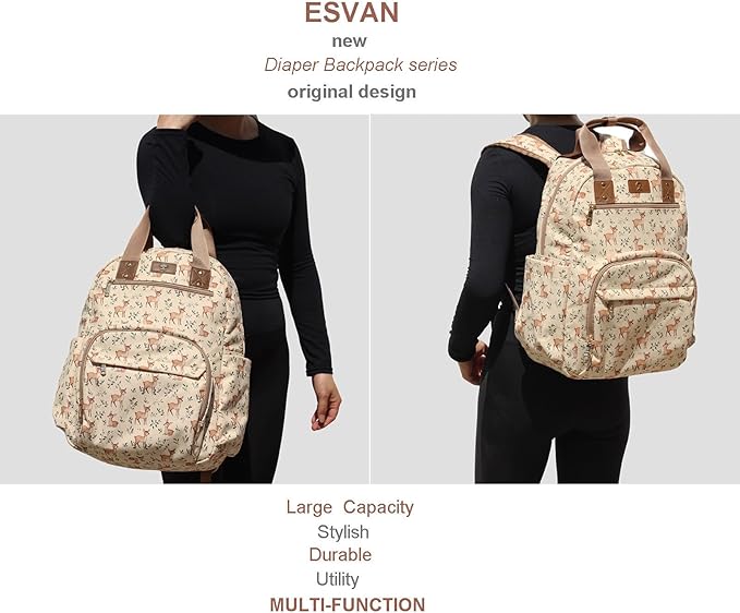 Diaper Bag Backpack, Large Capacity Multifunction Baby Essentials Fashion Travel Pack Linen Canvas office Laptop Bag (Corduroy Fawn)