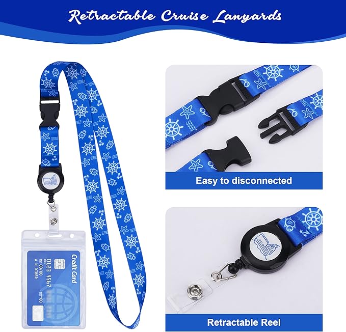SWATOM Cruise Lanyards 9PCS Retractable Cruise Lanyard for Cruise Ship Cards, Carnival, NCL & Princess 2025 & 2026 Waterproof Luggage Tag Holders Set for with Detachable Badge Holder for ID Cards