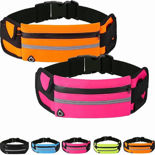 Anti-Theft Invisible Waist Bag, Multifunctional Outdoor Sports Waist Bag with Water Bottle Strap, Lightweight and Waterproof Money Belt (Orange+Rose Red)
