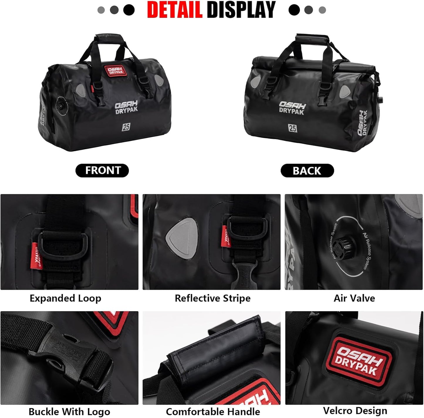 Waterproof Duffel& Luggage Bag - Motorcycle Dry Bag Tail Saddle Bags with Roll Top Closure,Large Storage Space,for Camping, Kayaking, Fishing & Traveling(Sky, 60L)