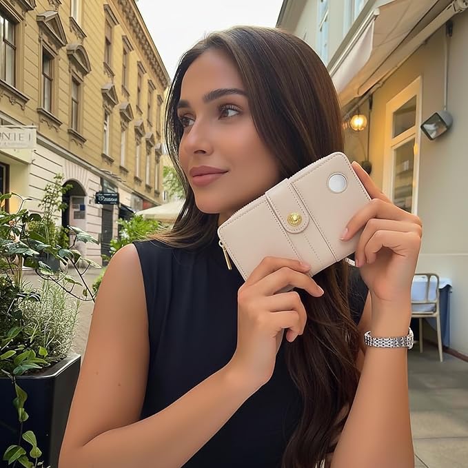 elzama Passport Holder with Airtag Slot for Travel Women, RFID Passport Wallet with Airtag Holder, Zipper Pocket Card Slots Pen Holder & Airtags Keychain (Air tag Not Included) Ivory