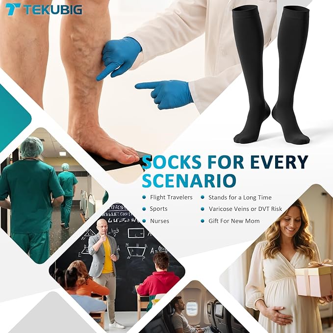 3 Pairs Medical Women Men Compression Socks Knee High 20-30 mmhg Graduated Stocking Support Hose Cute for Running Travel